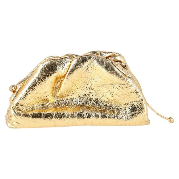 Bottega Veneta Handbags - Bottega Veneta Wrinkled Mini Pouch Clutch Bag in Gold Leather